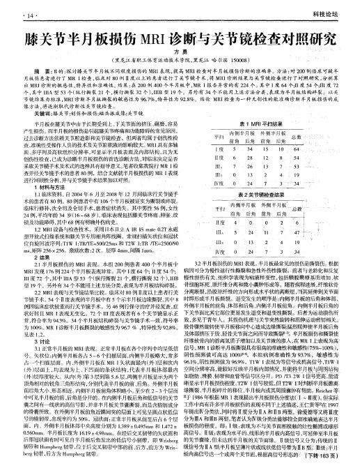 膝关节半月板损伤MRI诊断与关节镜检查对照研究