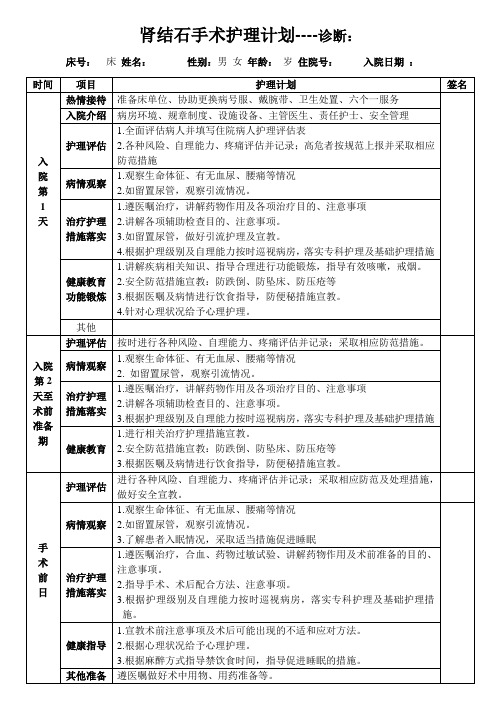 肾结石手术护理计划