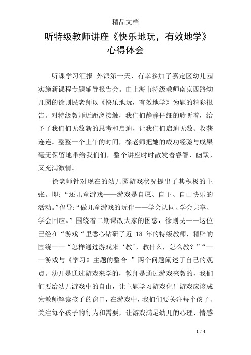 听特级教师讲座《快乐地玩,有效地学》心得体会