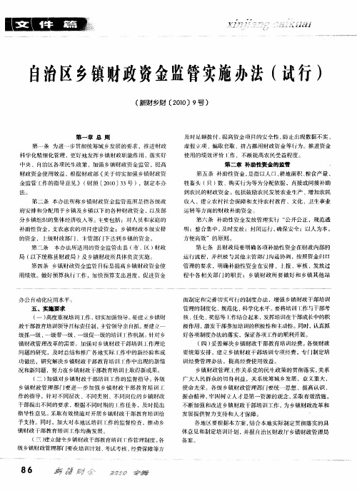 自治区乡镇财政资金监管实施办法(试行)