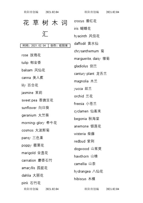 常见植物英文单词之欧阳育创编