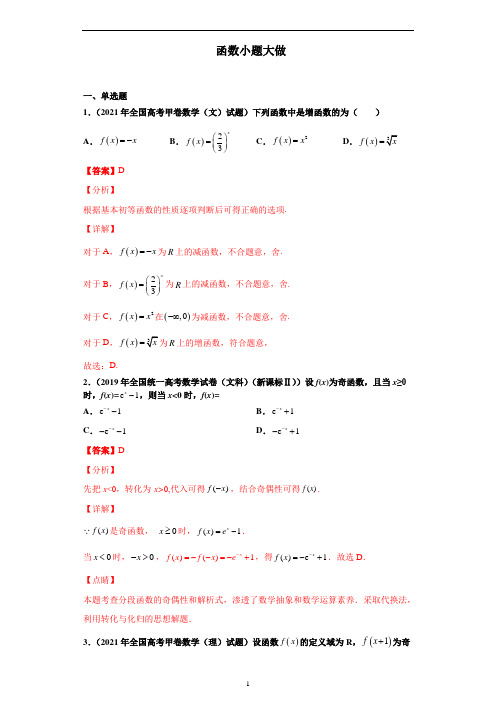 函数小题大做-备战高考数学冲刺横向强化精练精讲(解析版)