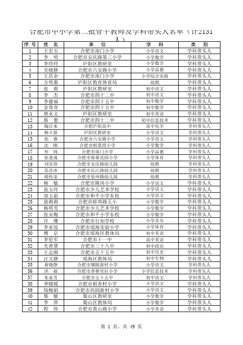 合肥市中小学第二批骨干教师及学科带头人名单