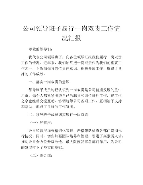 公司领导班子履行一岗双责工作情况汇报