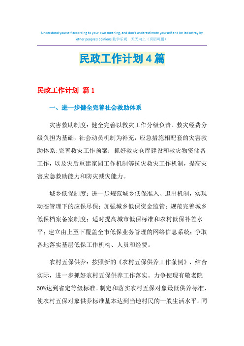 2021年民政工作计划4篇