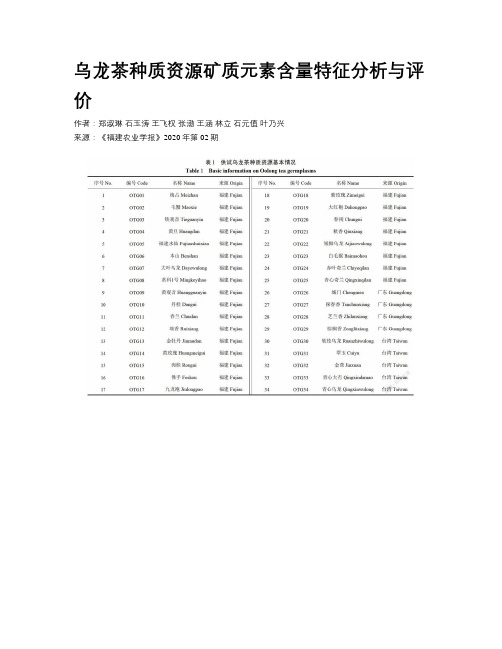  乌龙茶种质资源矿质元素含量特征分析与评价