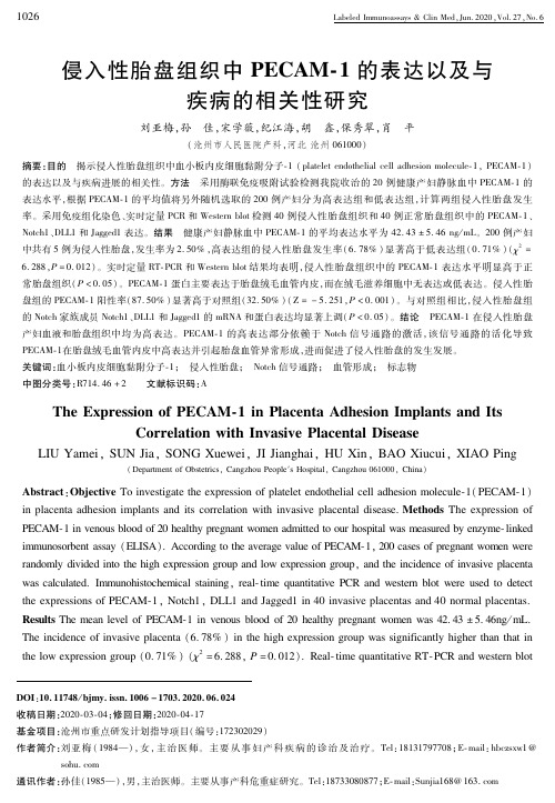 侵入性胎盘组织中PECAM-1的表达以及与疾病的相关性研究