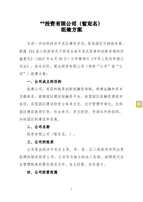 投资公司组建方案