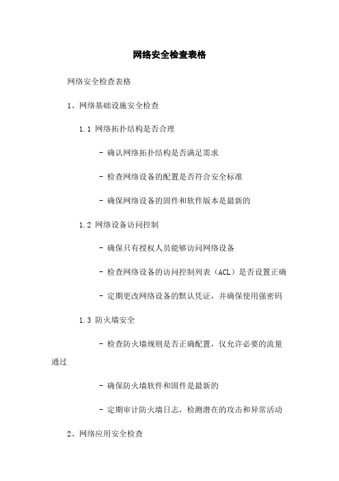 网络安全检查表格