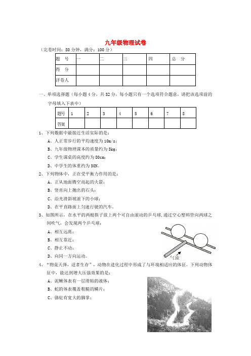 海南省三亚市九年级物理第一学期期末学业水平检测试卷 新人教版