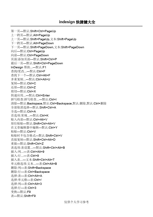 indesign快捷键大全