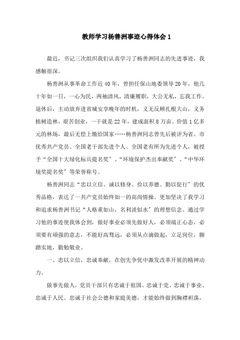 教师学习杨善洲事迹心得体会精选