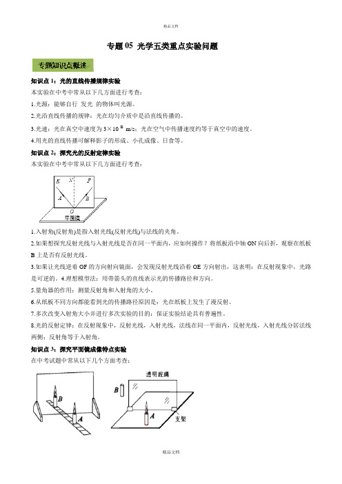 2021年中考物理微专题复习 专题05 中考光学五类重点实验问题(教师版含解析)