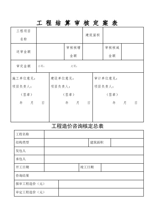 工 程 结 算 审 核 定 案 表