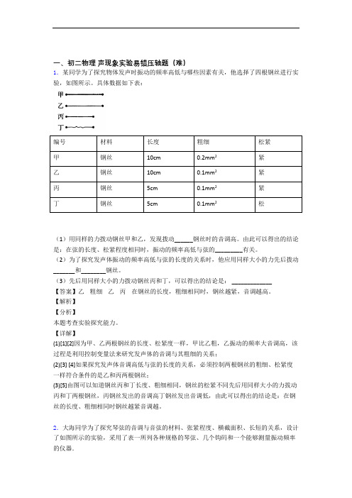 上海上海大学附属学校物理声现象实验综合测试卷(word含答案)