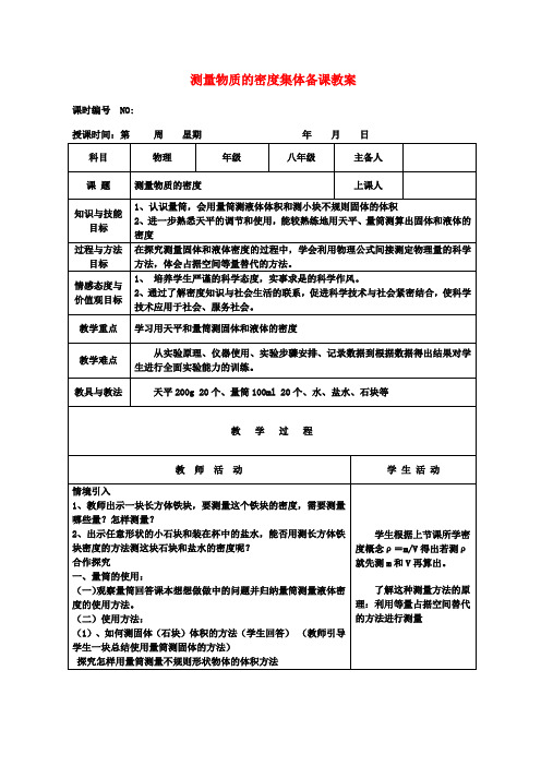 八年级物理上册 第六章 质量与密度 第三节 测量物质的密度集体备课教案 (新版)新人教版