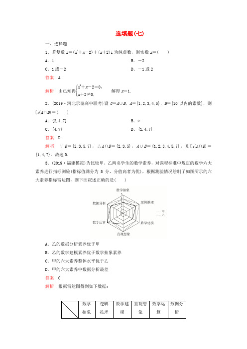 2020届高考数学大二轮复习刷题首选卷第二部分刷题型选填题(七)理