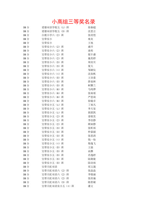 小高组三等奖名录