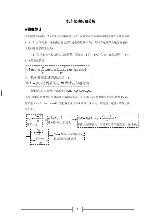 机车起动问题分析