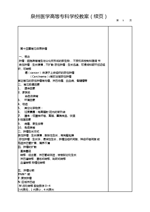 第十四章常见体表肿瘤一、概念肿瘤：细胞异常增生与分化所形成的新