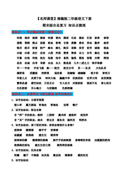 部编版二年级语文下册期末综合总复习知识点梳理