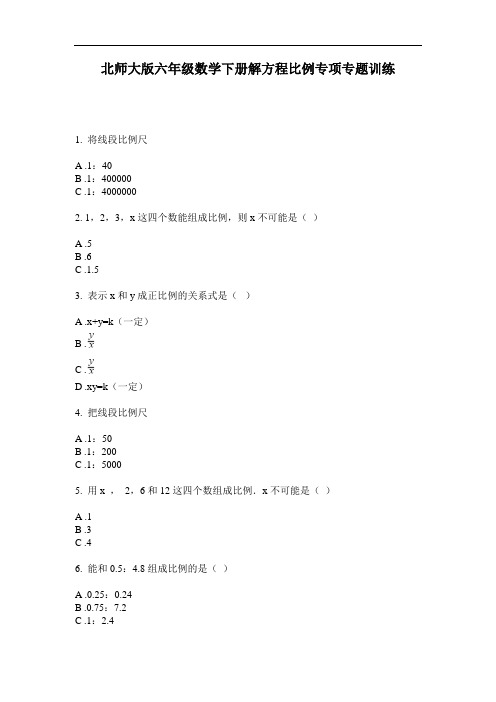 北师大版六年级数学下册解方程比例专项专题训练