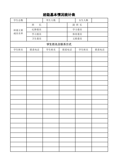 班主任工作手册班级基本情况统计表综合