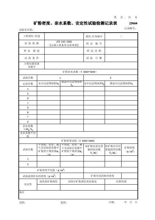 矿粉密度、亲水系数及、安定性试验记录表