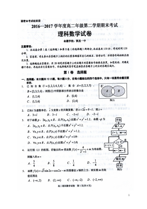 贵州省凯里市高二数学下学期期末考试试题 理(扫描版)