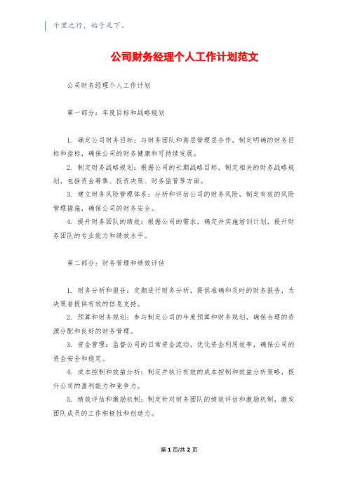 公司财务经理个人工作计划范文