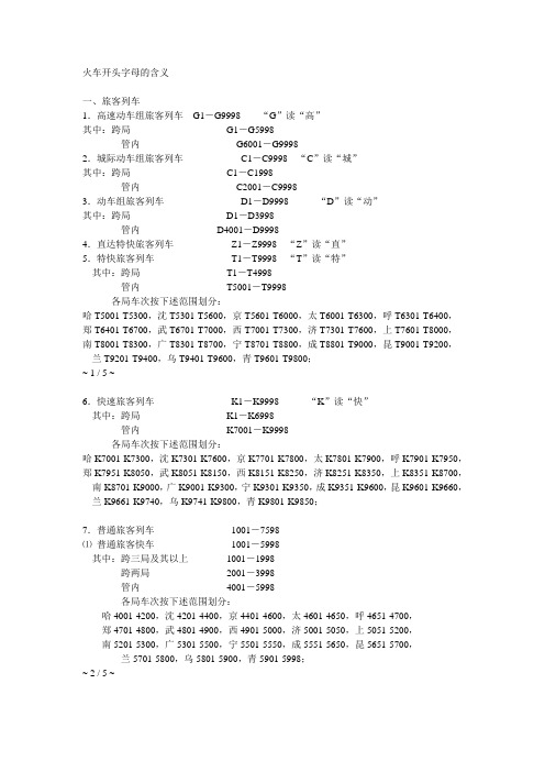 列车字母含义