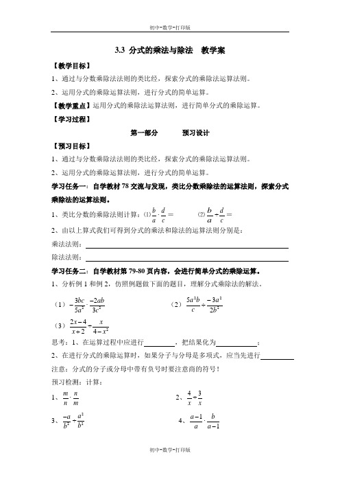 青岛版-数学-八年级上册-《分式的乘法与除法》教学案2