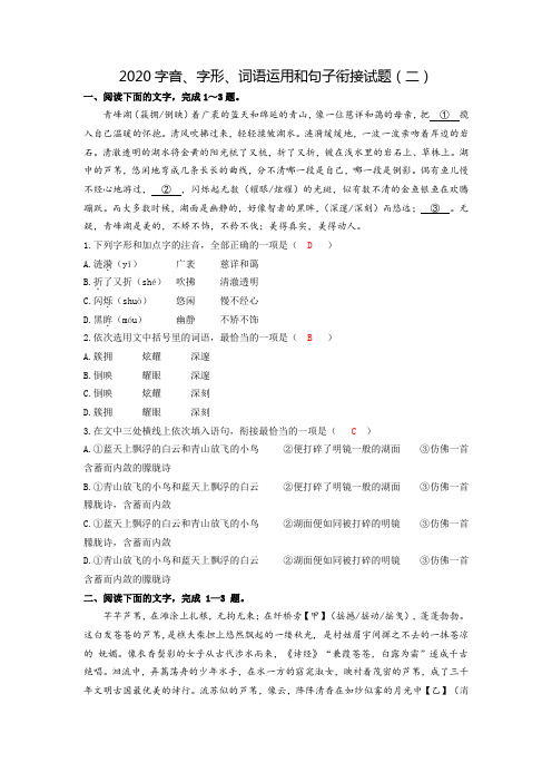 2021年中考语文复习字音字形词语运用和句子衔接试题(二)(有答案)