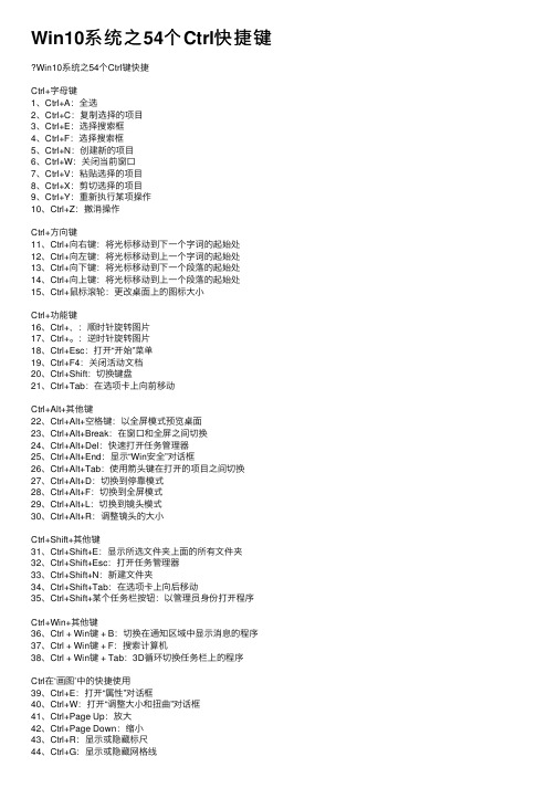 Win10系统之54个Ctrl快捷键