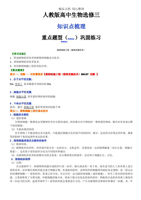 人教版高中生物选修3知识点整理及重点题型梳理植物细胞工程植物克隆技术