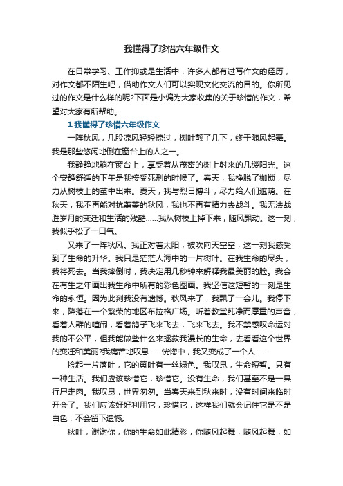 我懂得了珍惜六年级作文5篇