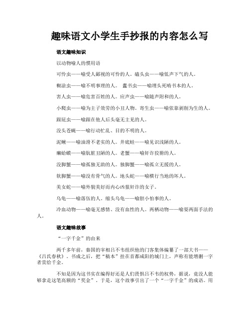 趣味语文小学生手抄报的内容怎么写