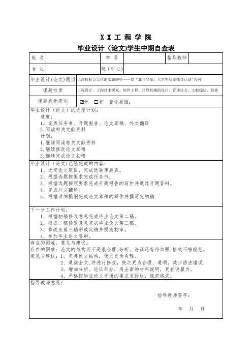 毕业论文中期自查表【范本模板】