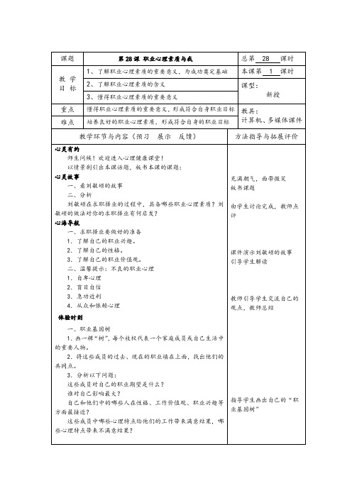 心理健康教案 高中 初中 中职 第28课 职业心理素质与我