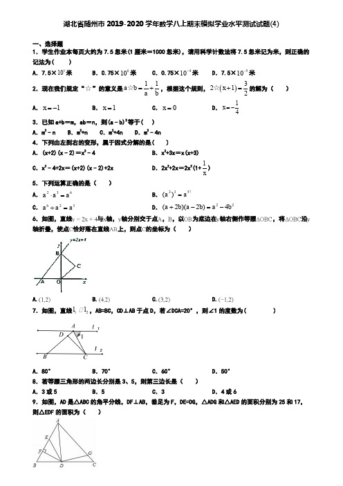 湖北省随州市2019-2020学年数学八上期末模拟学业水平测试试题(4)