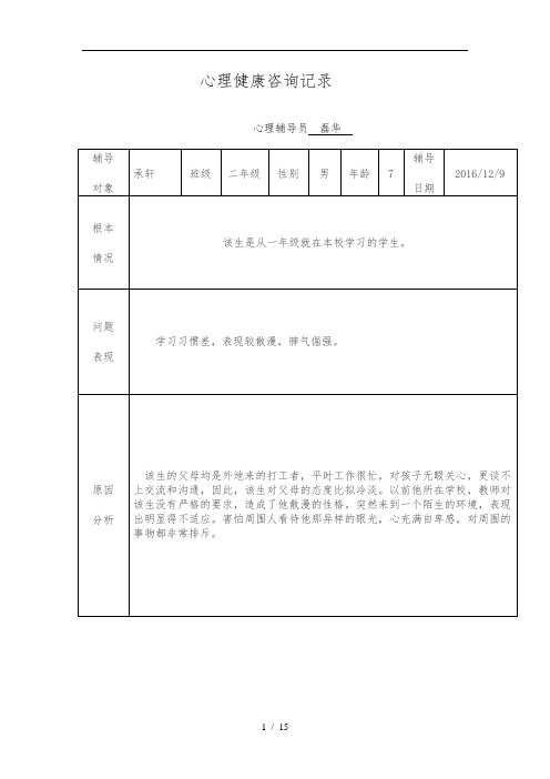 小学生心理健康教育辅导记录表