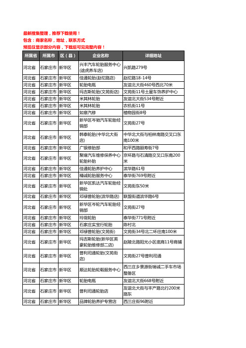 新版河北省石家庄市新华区汽车轮胎企业公司商家户名录单联系方式地址大全65家