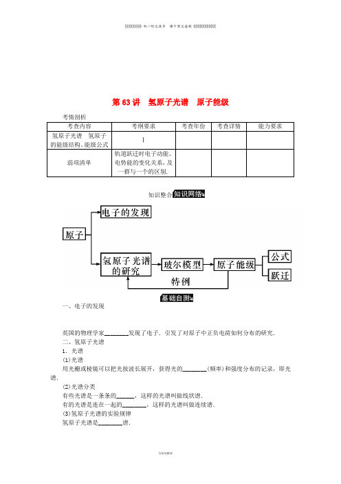 高考物理总复习 第63讲 氢原子光谱原子能级讲义