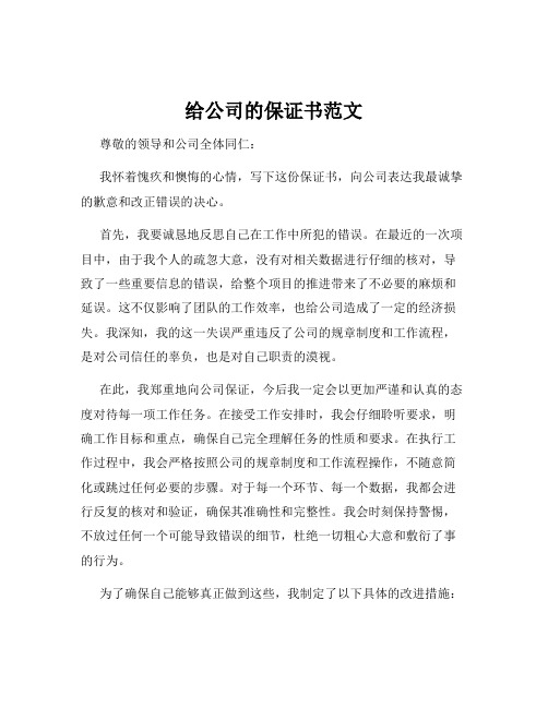 给公司的保证书范文