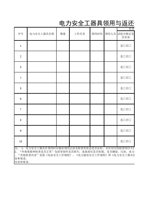 电力安全工器具领用与返还记录表1