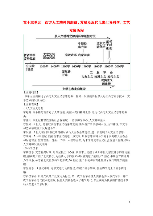 2020届高考历史一轮总复习第13单元西方人文精神的起源、发展及近代以来世界科学文艺发展历程教师用书新人教