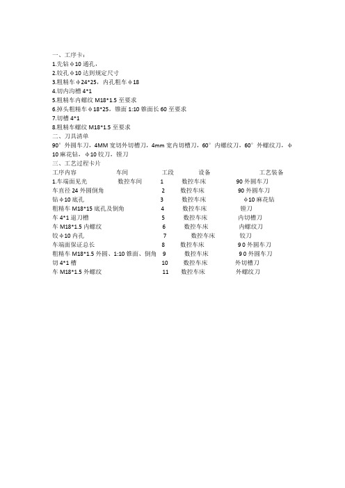 机械加工工序与刀具清单