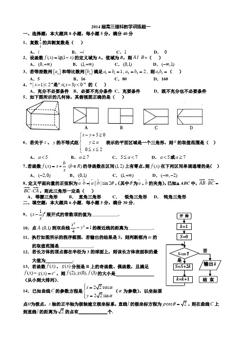 2014届高三理科数学训练题一二