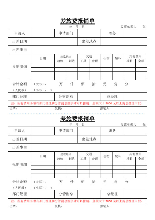 员工差旅费报销单(一式两份)