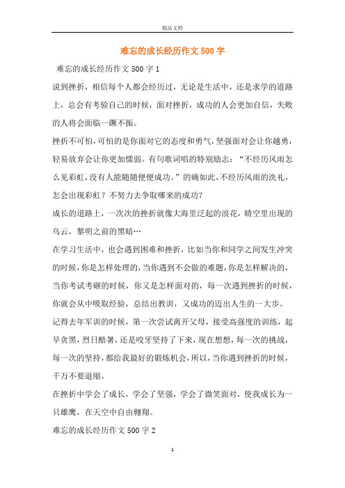 难忘的成长经历作文500字